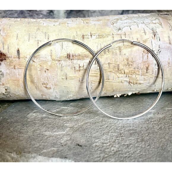 Unbranded Jewelry - Large Sterling Silver Hoop Earrings 2.5” Classic Round Hoops 925